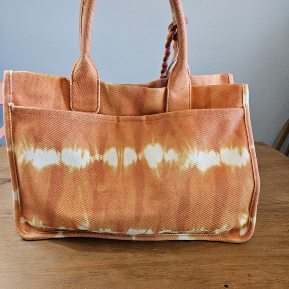 Vince Camuto Orla 100% Cotton Double Handle Tote Rusty Orange Tie Dye - Picture 4 of 11